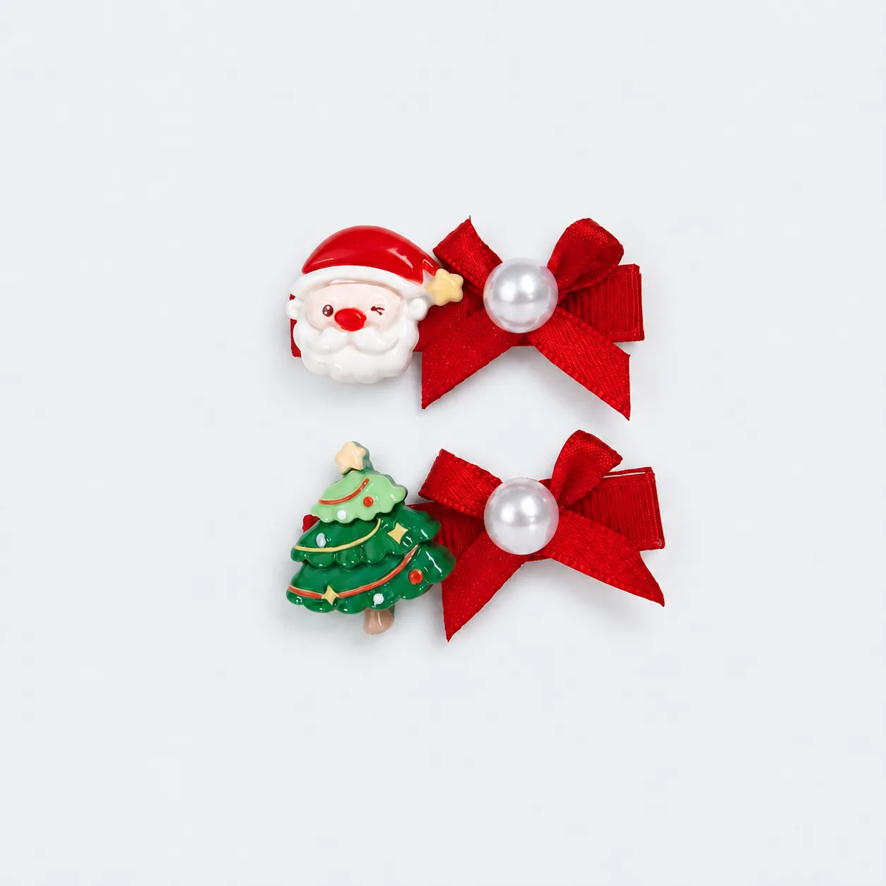 Santa & tree pearl-look clips