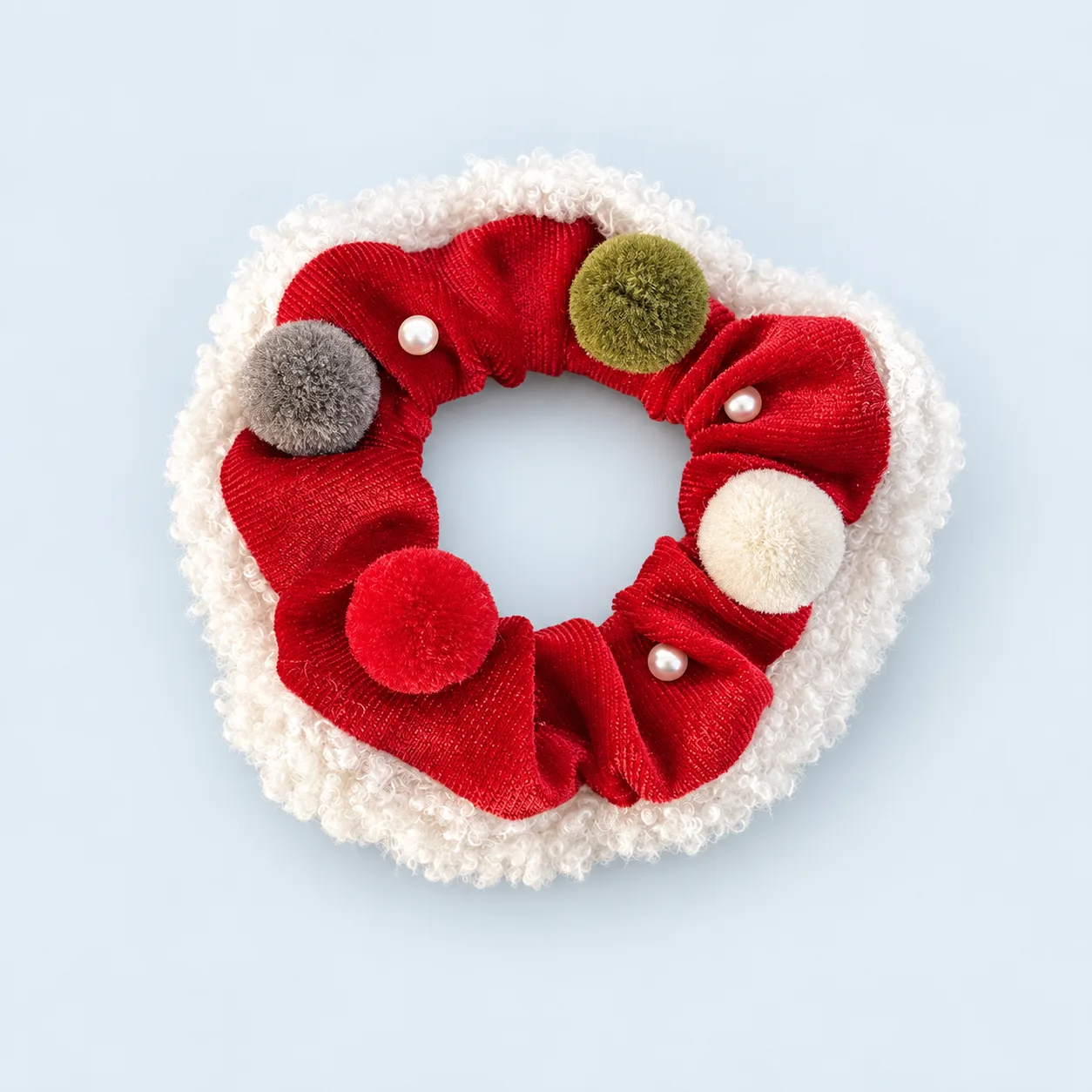 Red pom-pom scrunchie