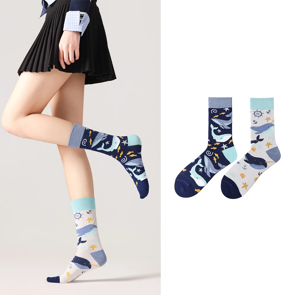 Undersea whale mismatched socks