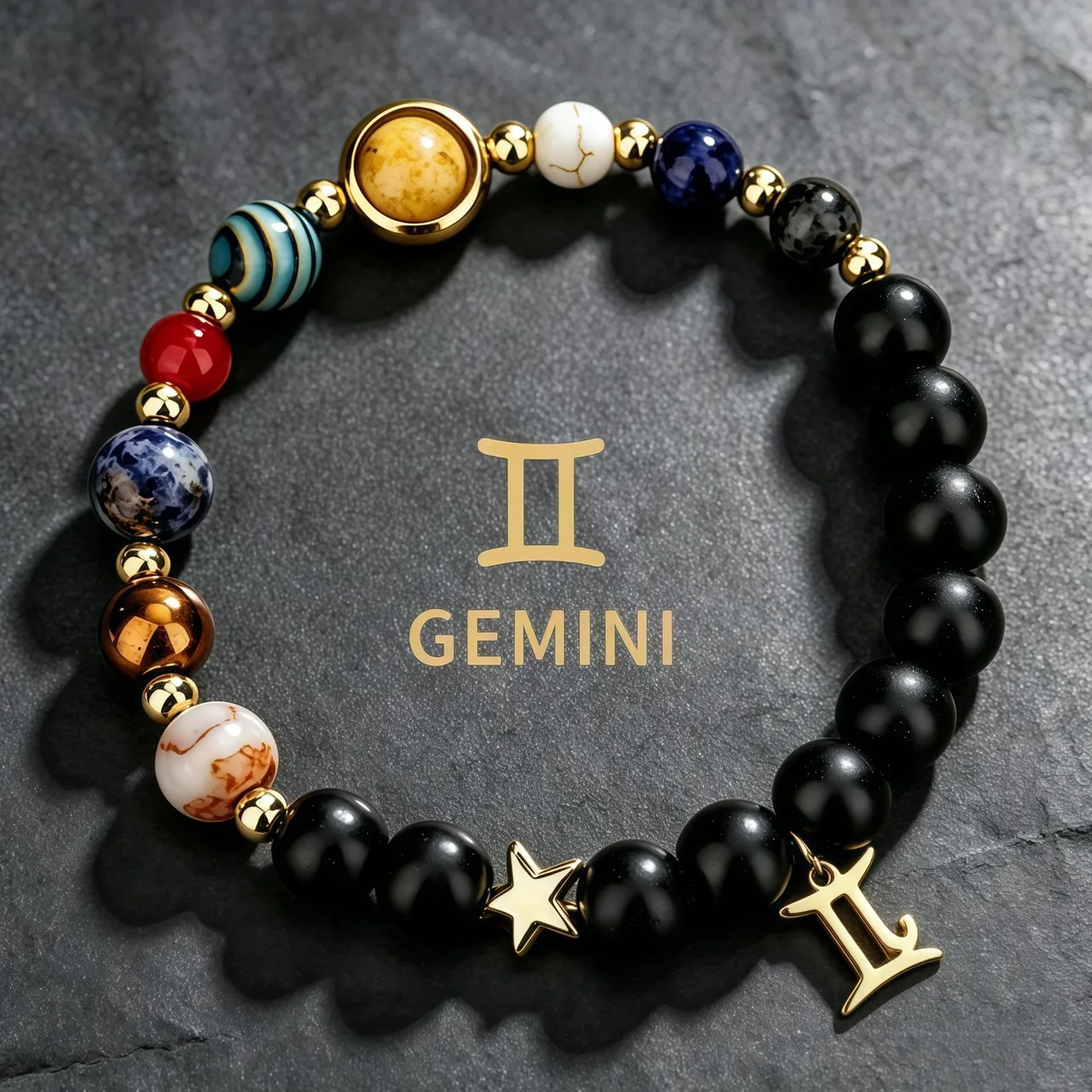 Gemini black-bead zodiac bracelet
