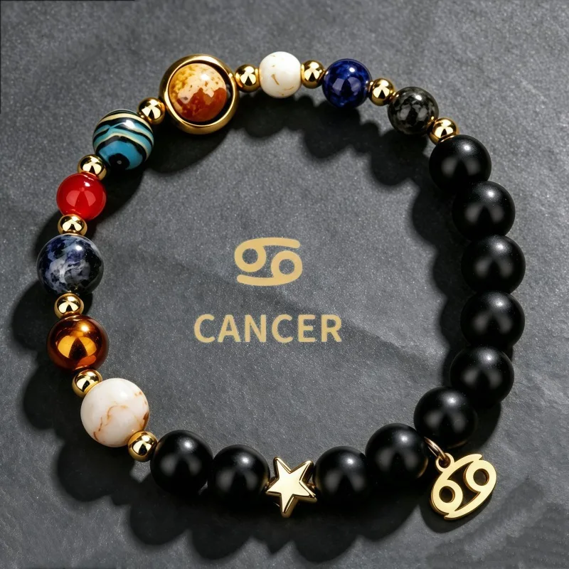 Cancer black-bead zodiac bracelet