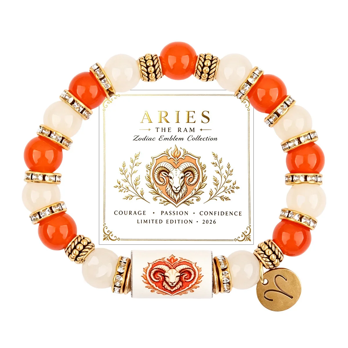Aries beaded zodiac bracelet with card