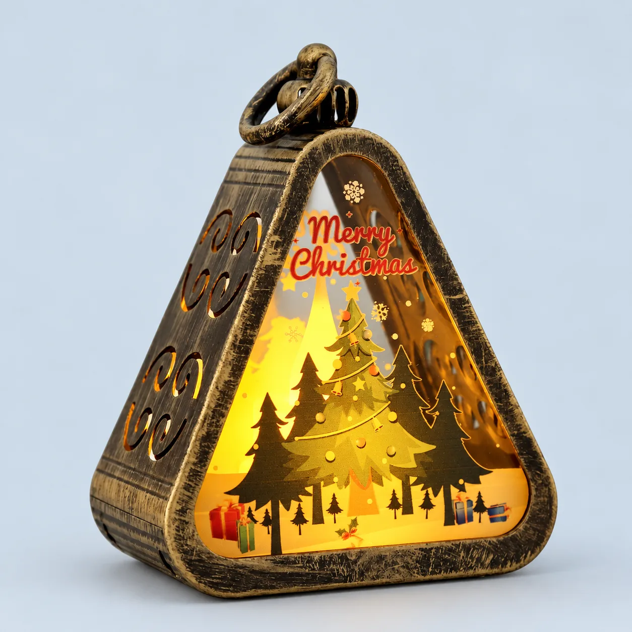 Bronze-tone Christmas tree lantern
