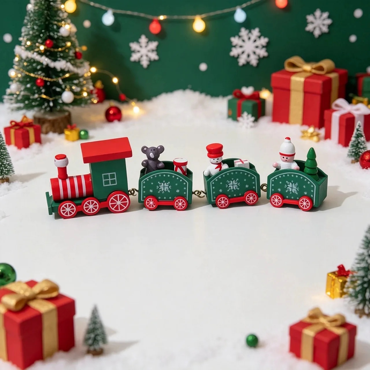 Green snowflake Christmas train