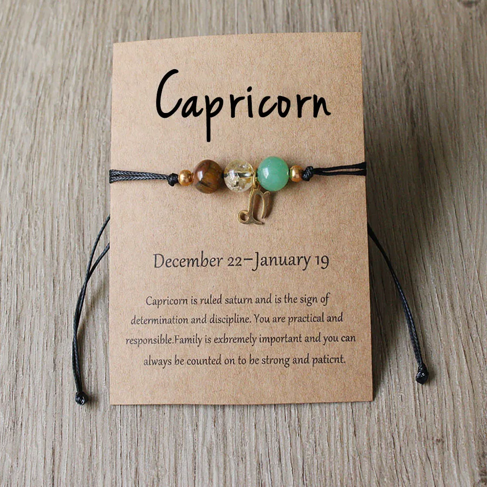 Capricorn bracelet with coloured beads, zodiac charm and English presentation card