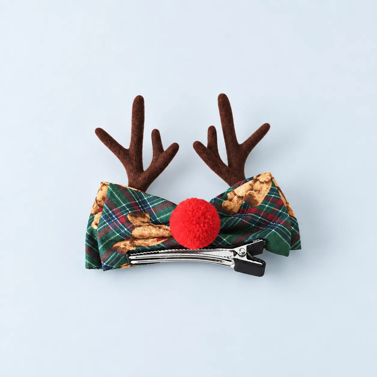 Green tartan antler hair clip