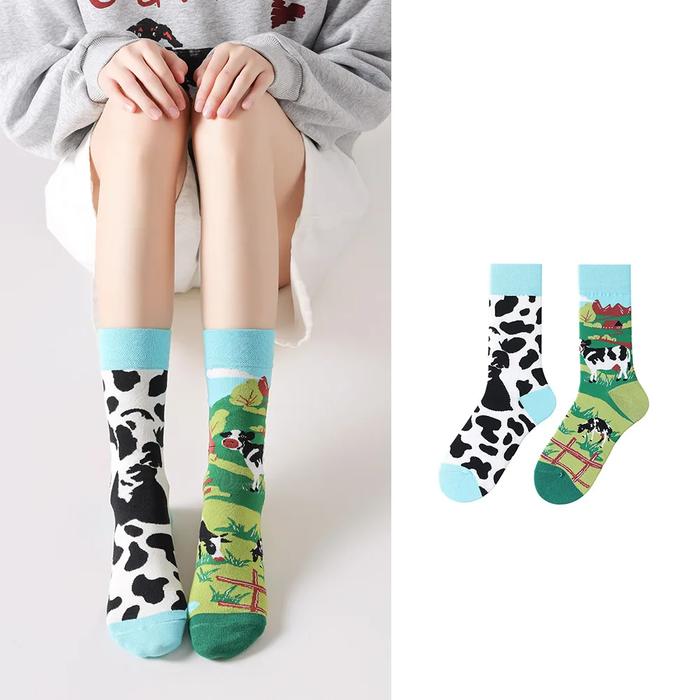 Cow farm mismatched socks