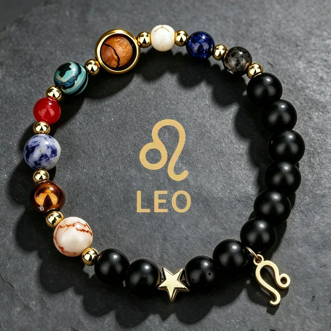 Leo black-bead zodiac bracelet