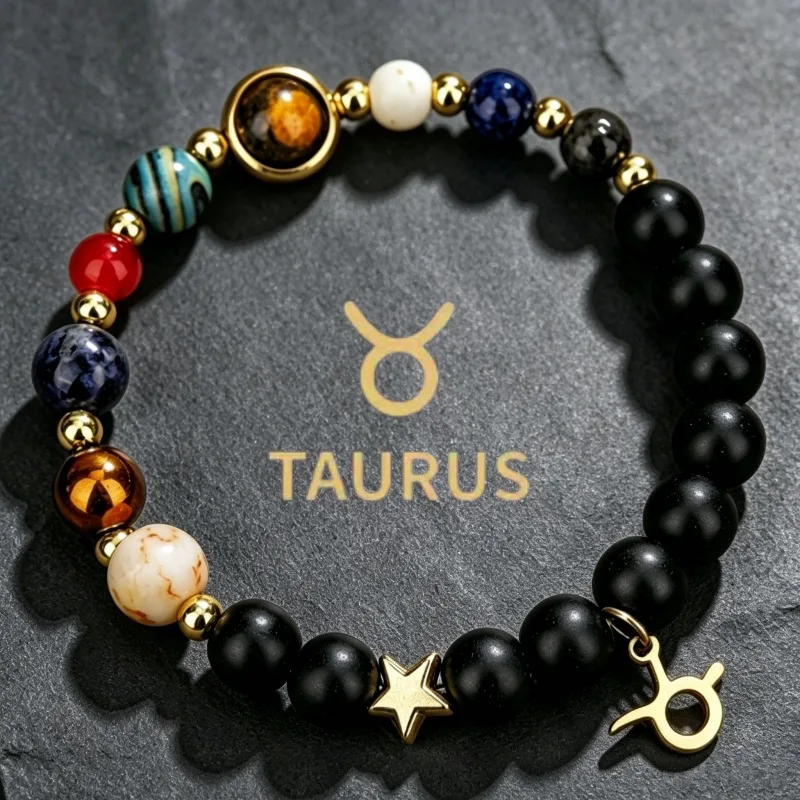 Taurus black-bead zodiac bracelet