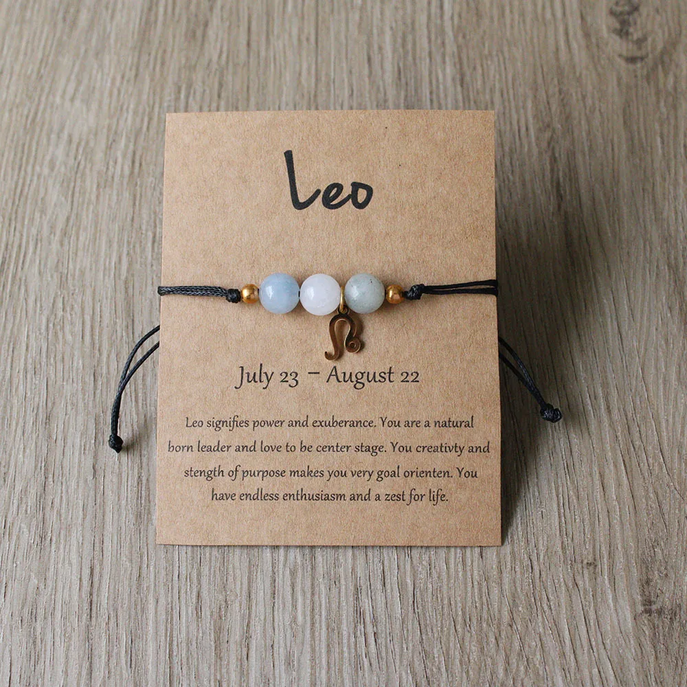 Leo bracelet with coloured beads, zodiac charm and English presentation card
