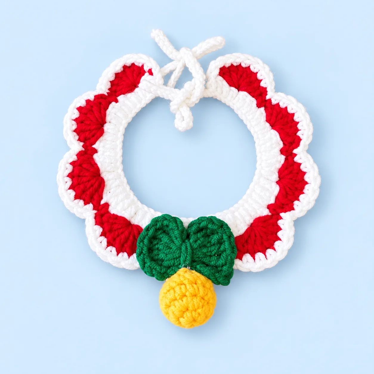 Red crochet bell pet collar