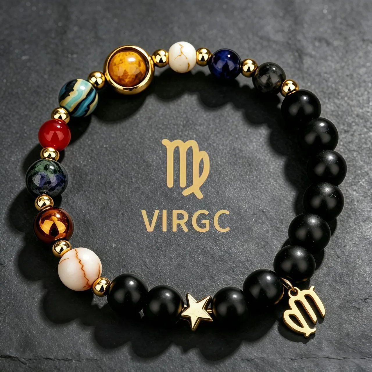 Virgo black-bead zodiac bracelet