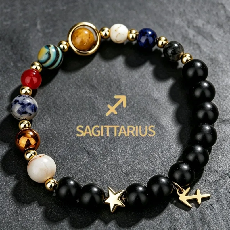 Sagittarius black-bead zodiac bracelet