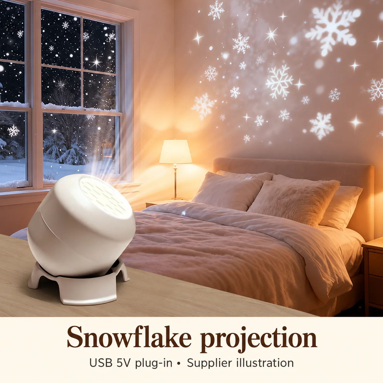 Supplier scene illustration of the snowflake projection light in a bedroom