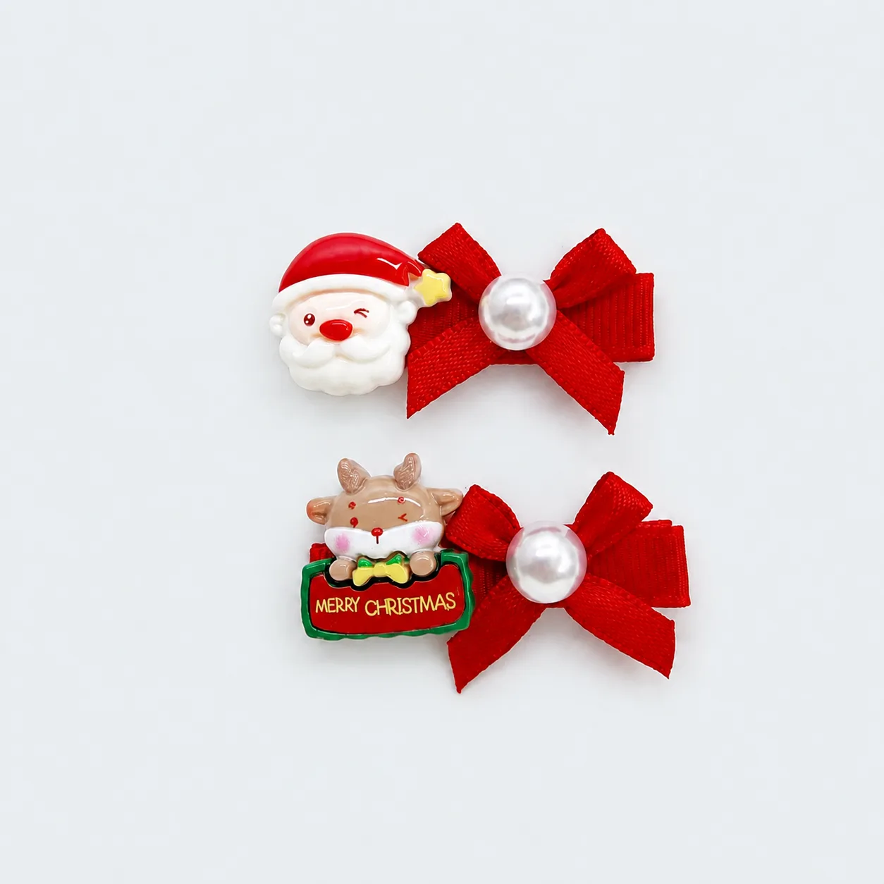 Santa & reindeer pearl-look clips