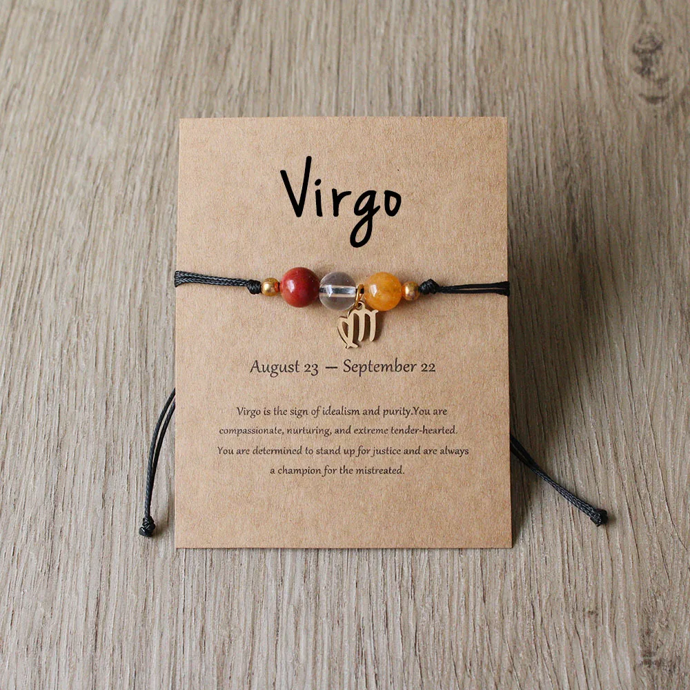 Virgo bracelet with coloured beads, zodiac charm and English presentation card
