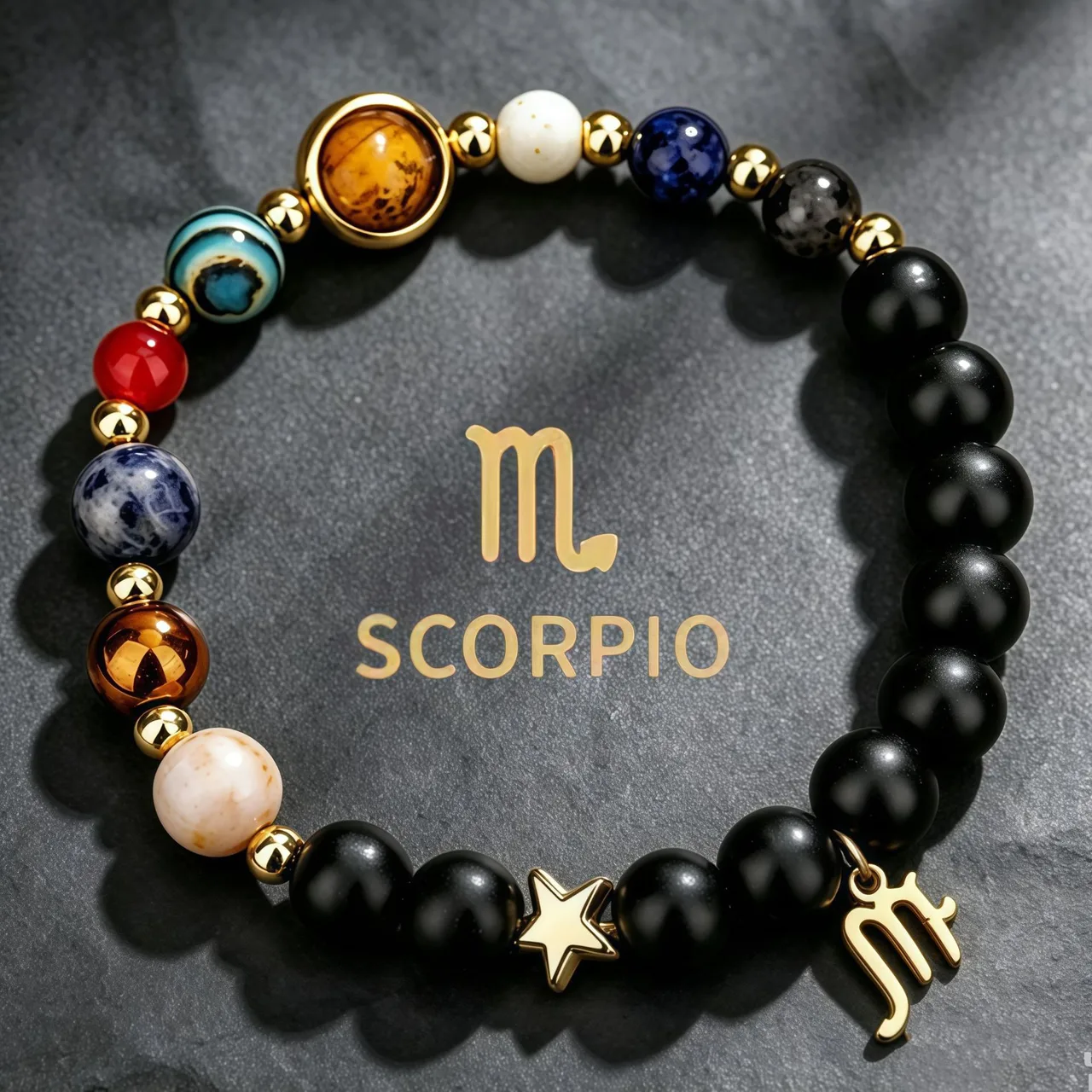 Scorpio black-bead zodiac bracelet