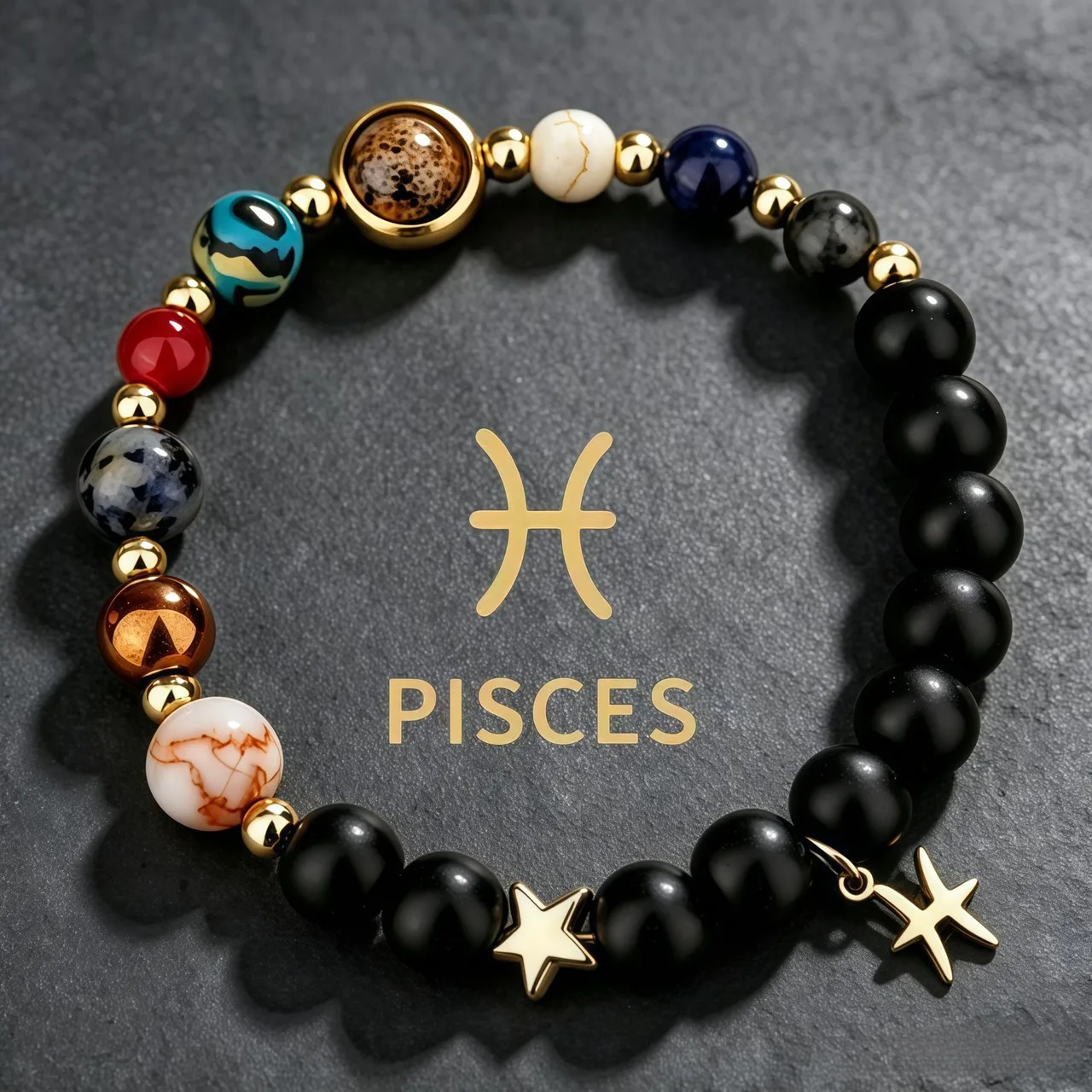 Pisces black-bead zodiac bracelet