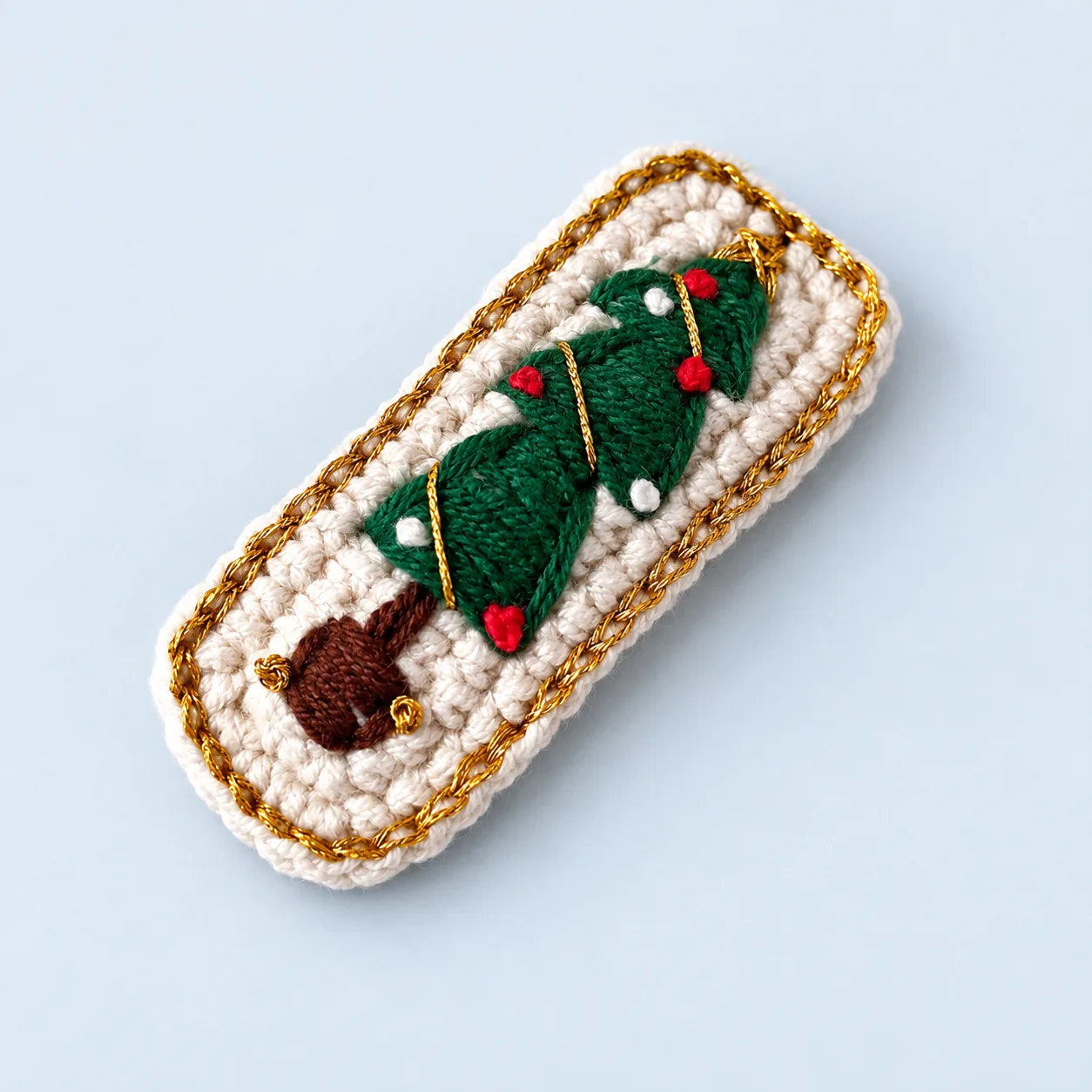 Snowy green tree hair clip