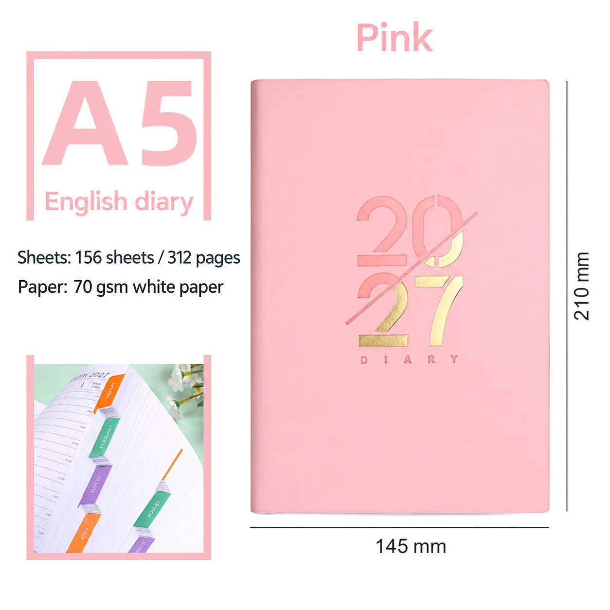 Pink 2027 English diary