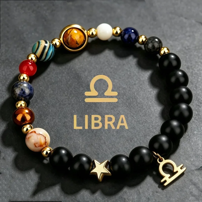 Libra black-bead zodiac bracelet