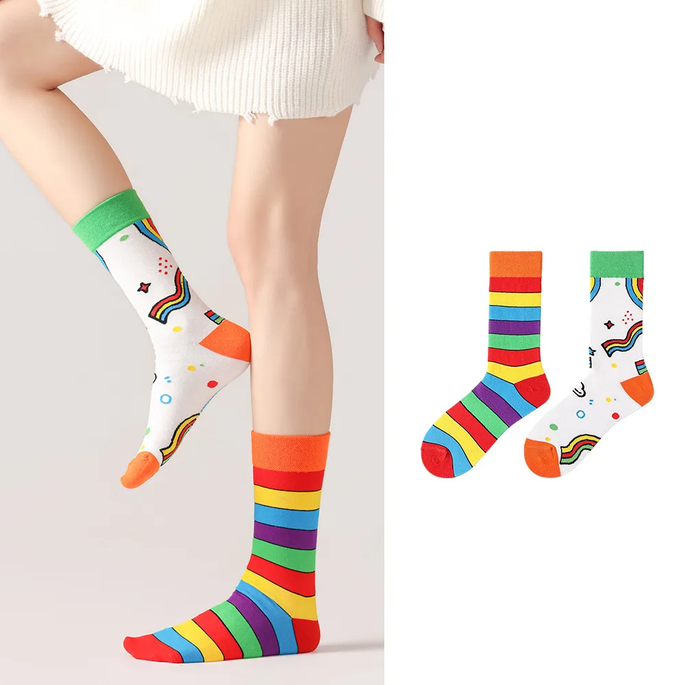 Rainbow stripe mismatched socks