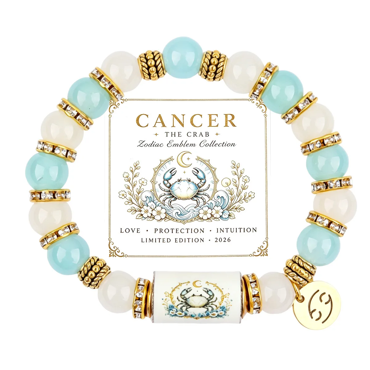 Cancer beaded zodiac bracelet with card