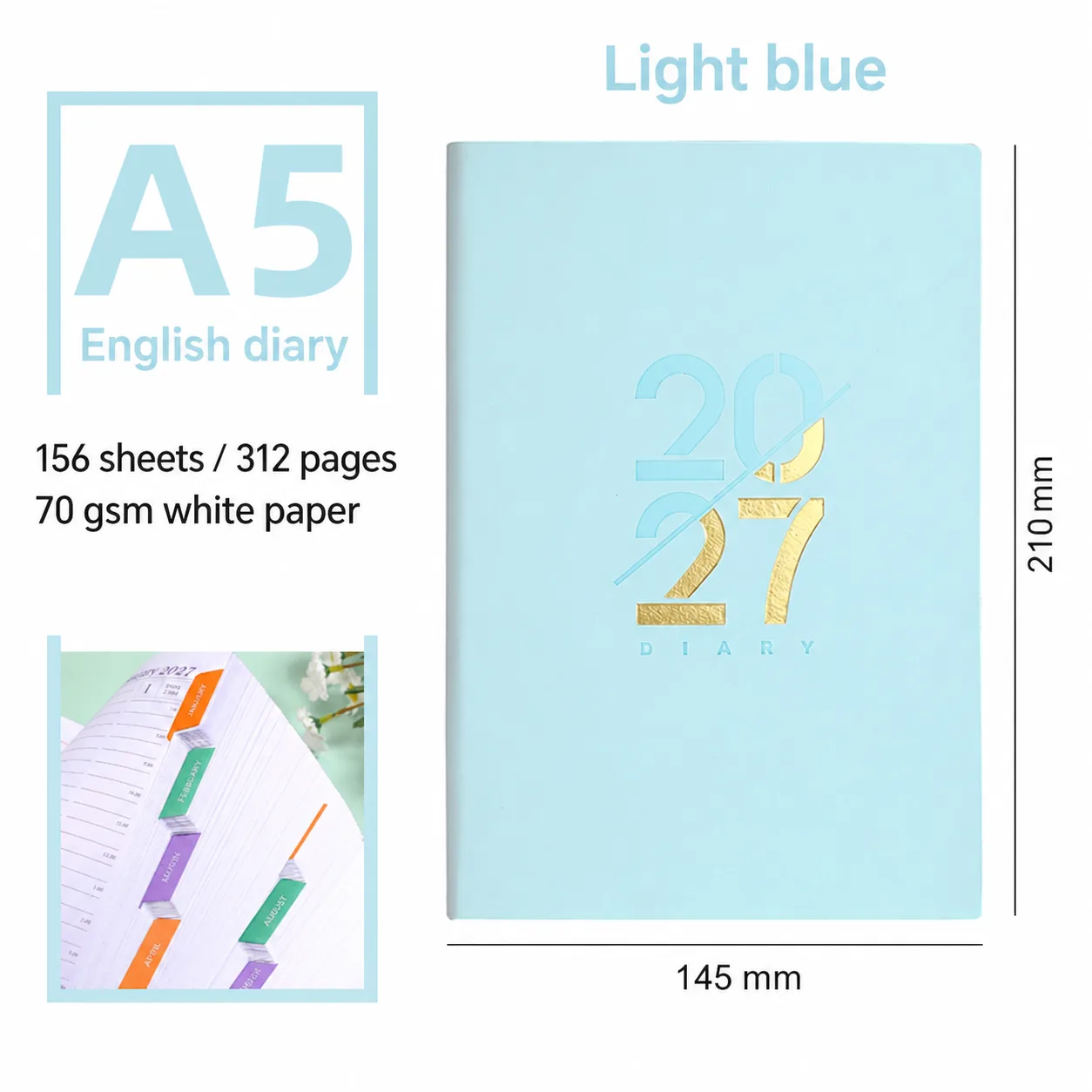 Light blue 2027 English diary