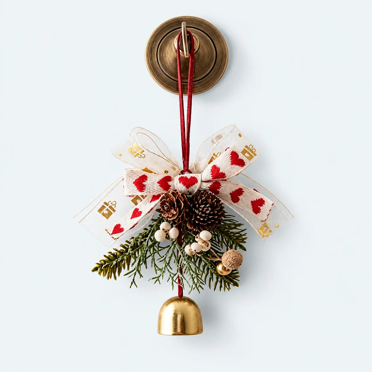 Red-heart ribbon bell hanger
