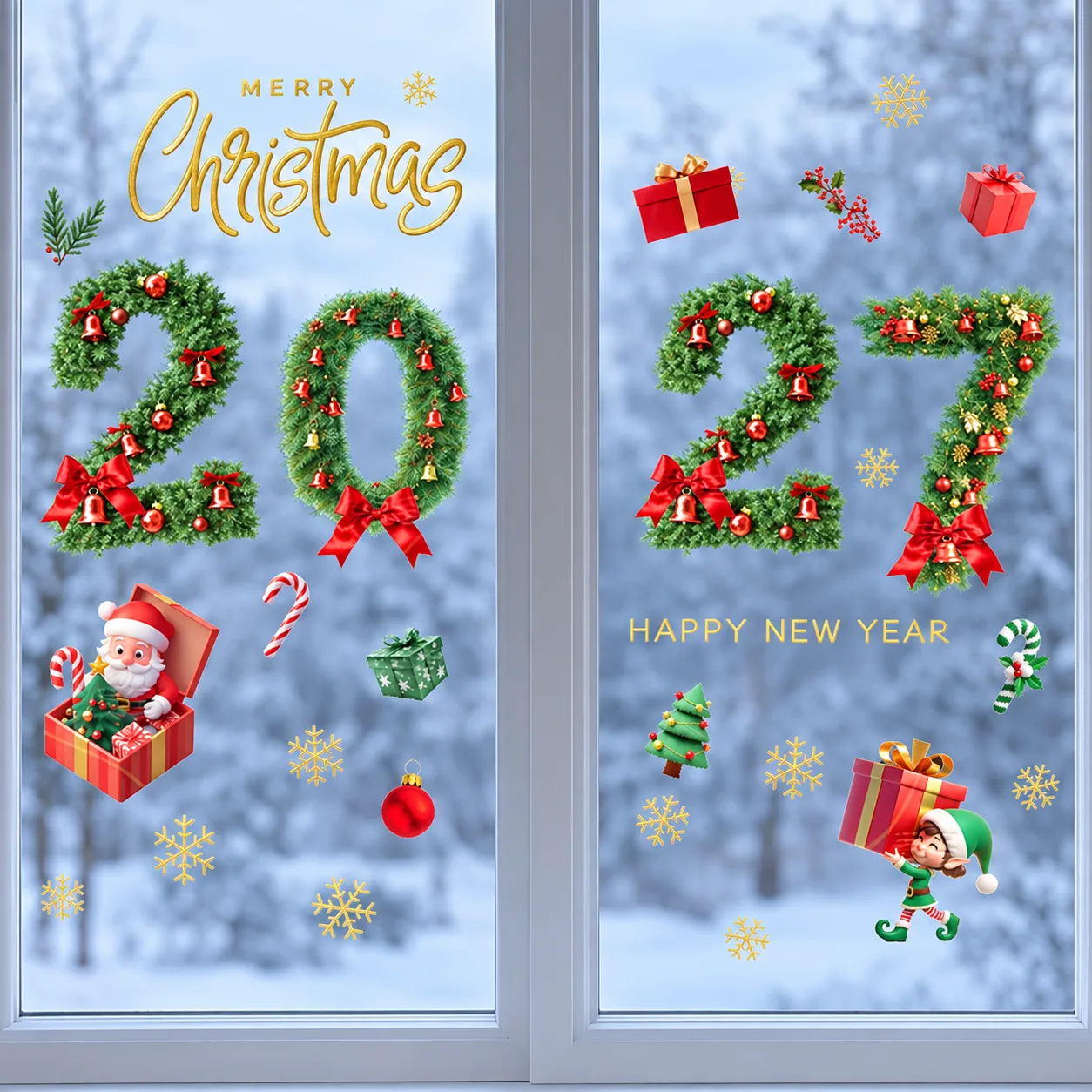 Christmas & New Year 2027 window clings