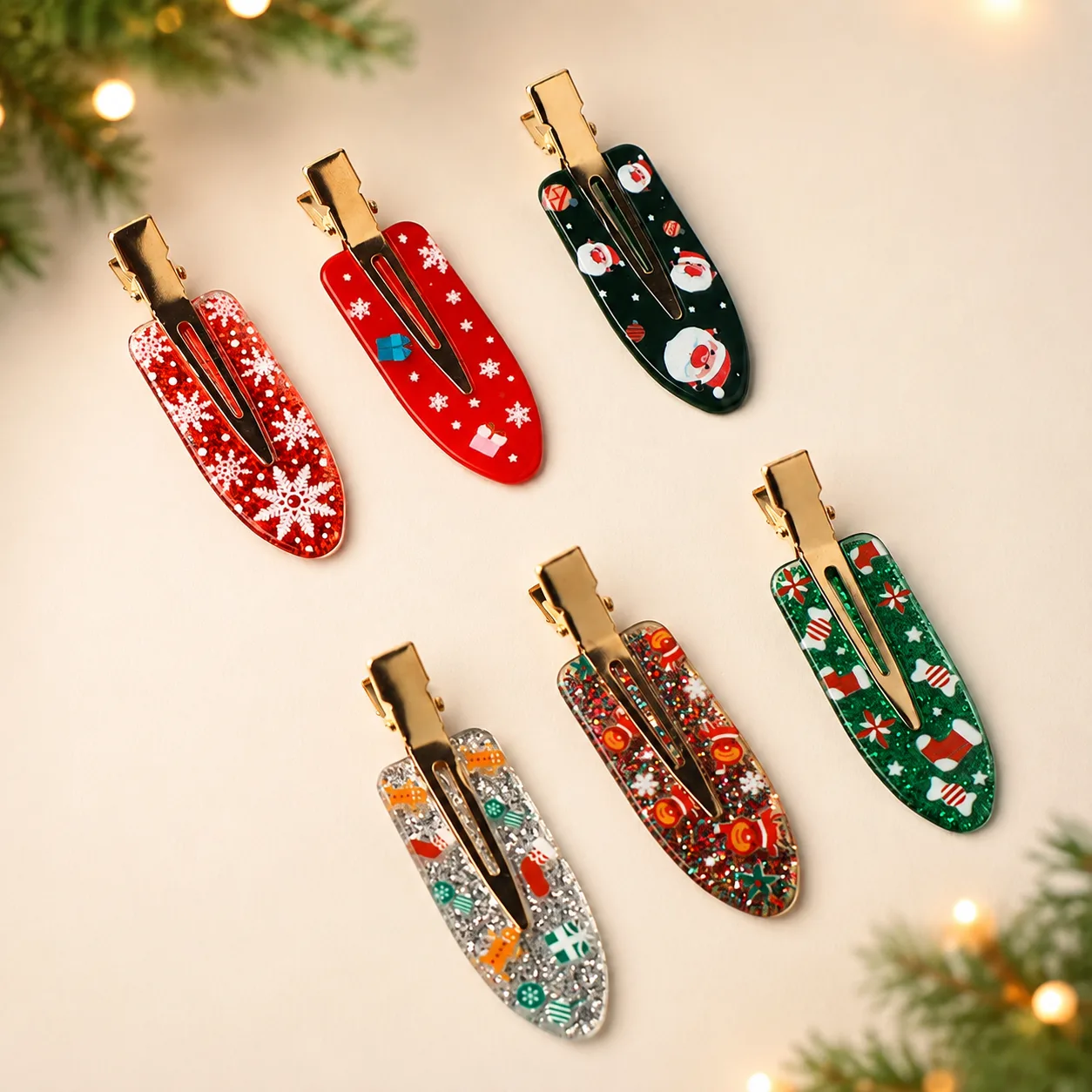 Collection view showing the clip shape and fastening; other designs are not included.