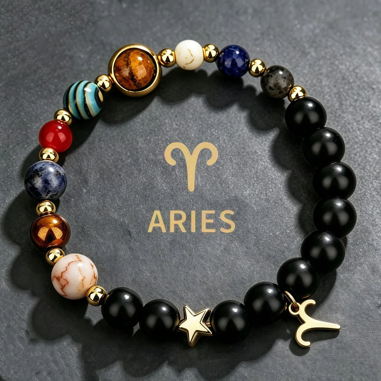 Aries black-bead zodiac bracelet