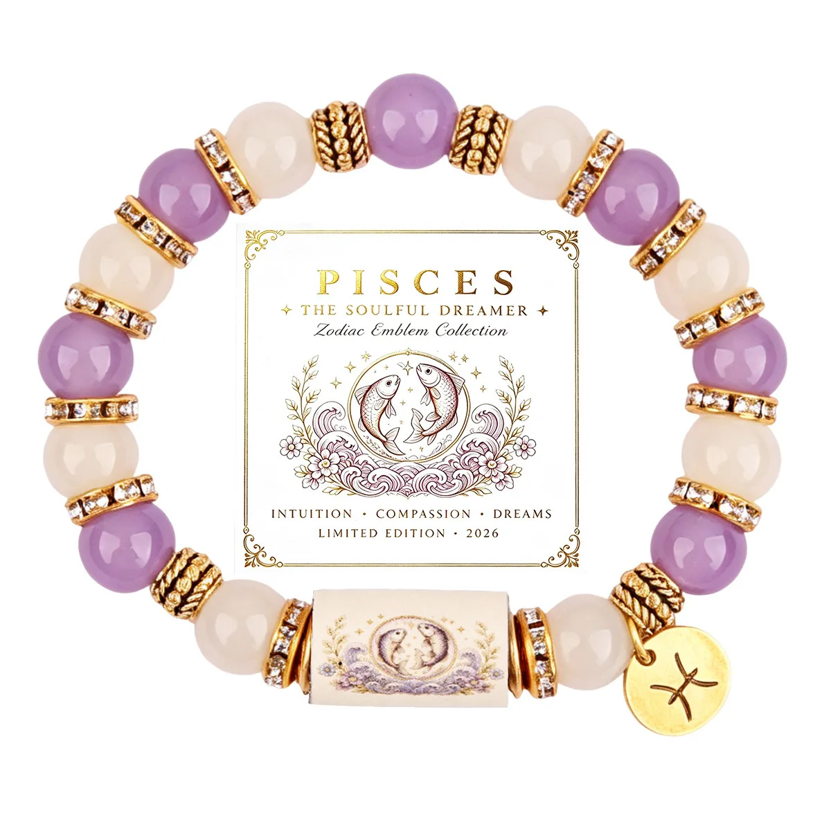 Pisces beaded zodiac bracelet with card