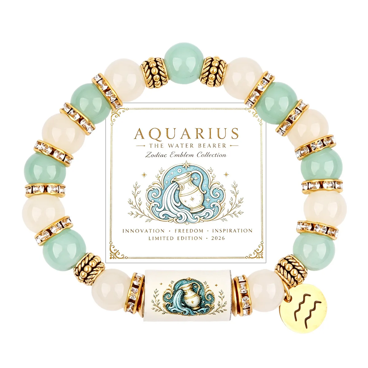 Aquarius beaded zodiac bracelet with card
