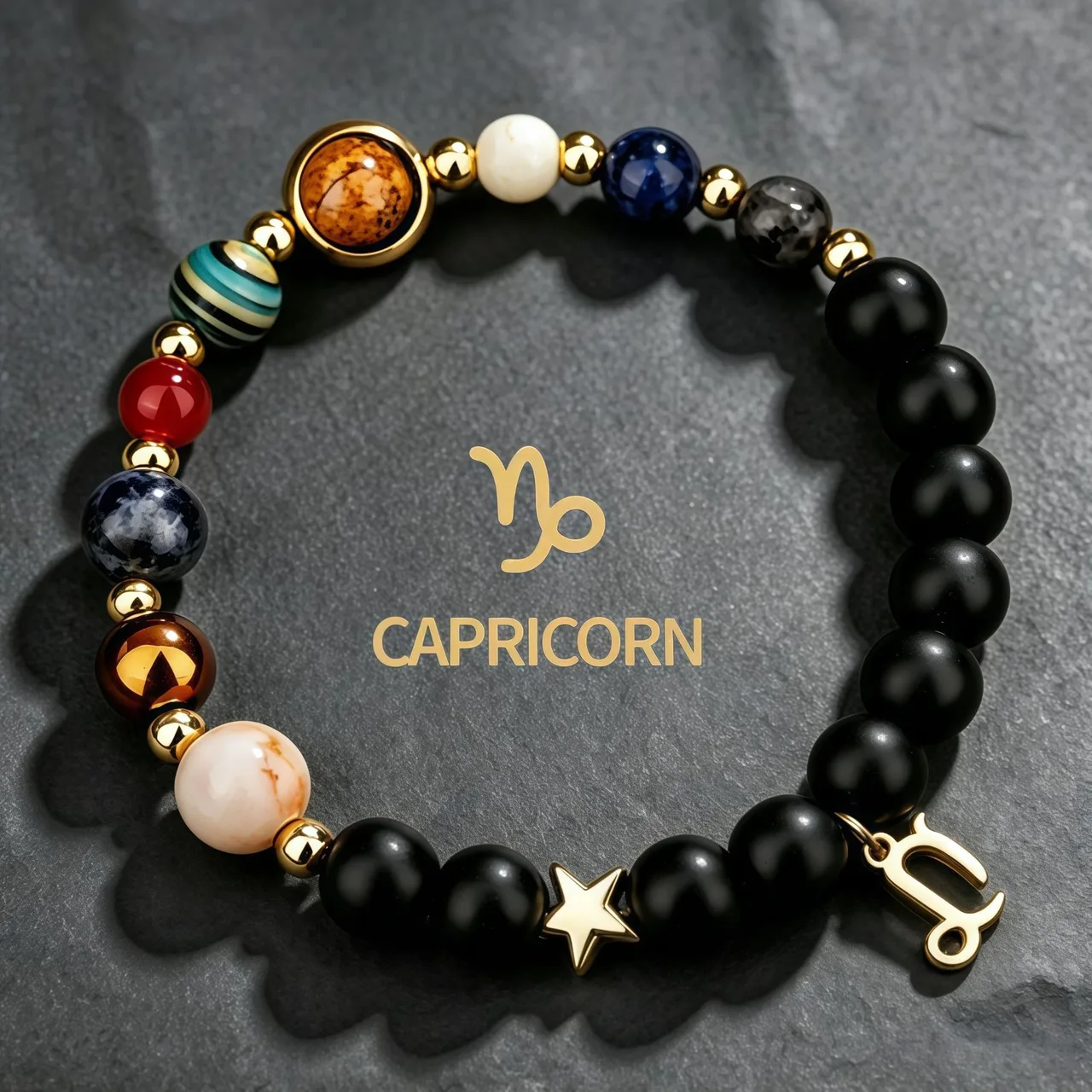 Capricorn black-bead zodiac bracelet