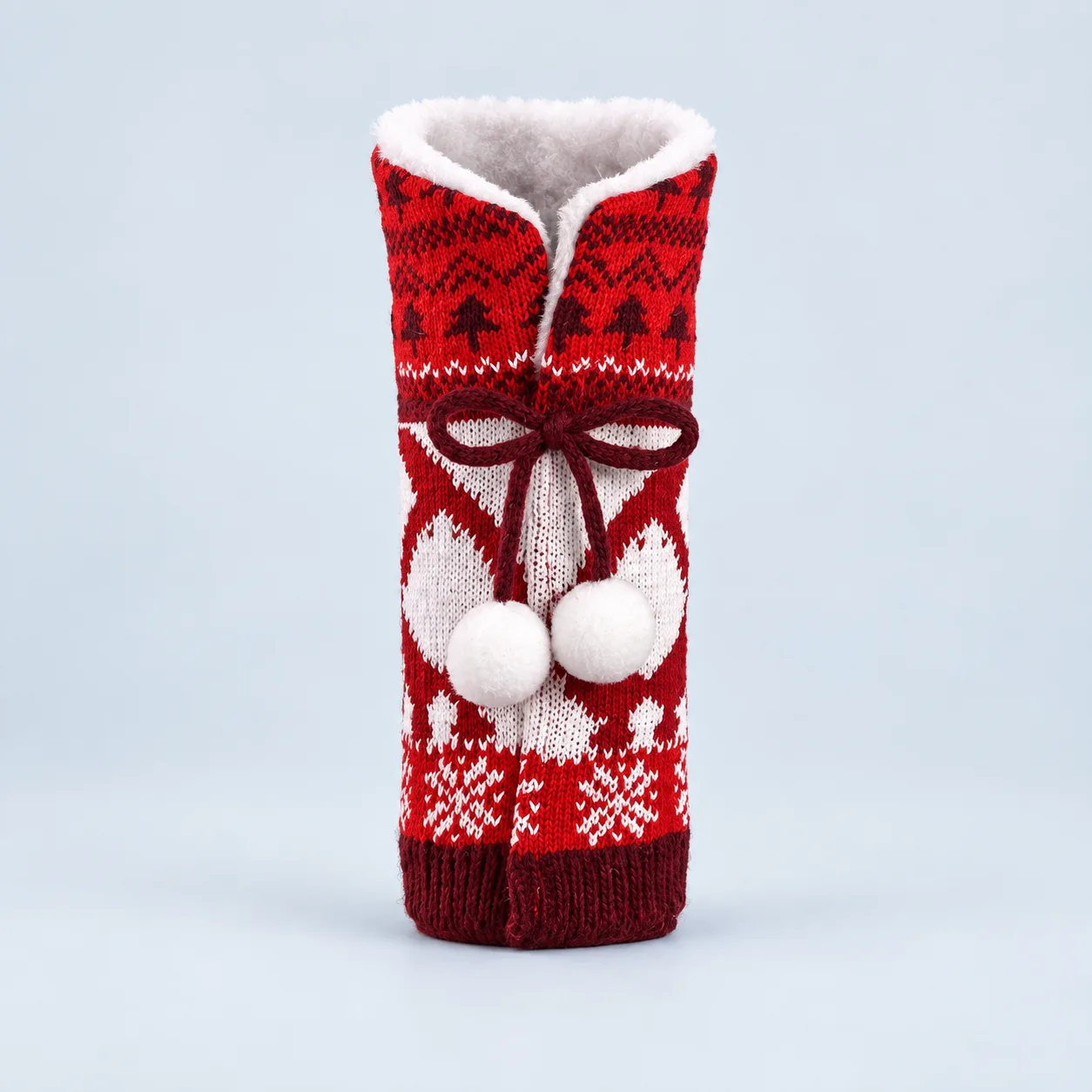 Red pom-pom bottle cover