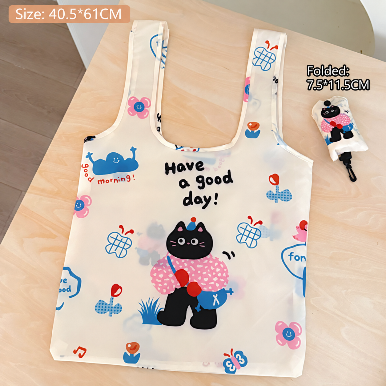 Black cat folding shopping bag