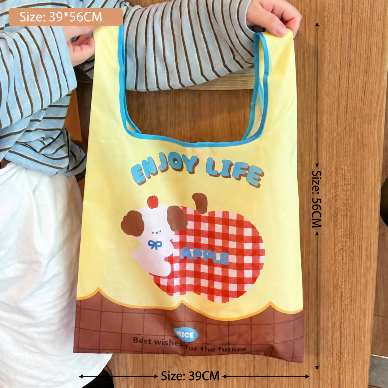 Gingham apple dog folding shopping bag