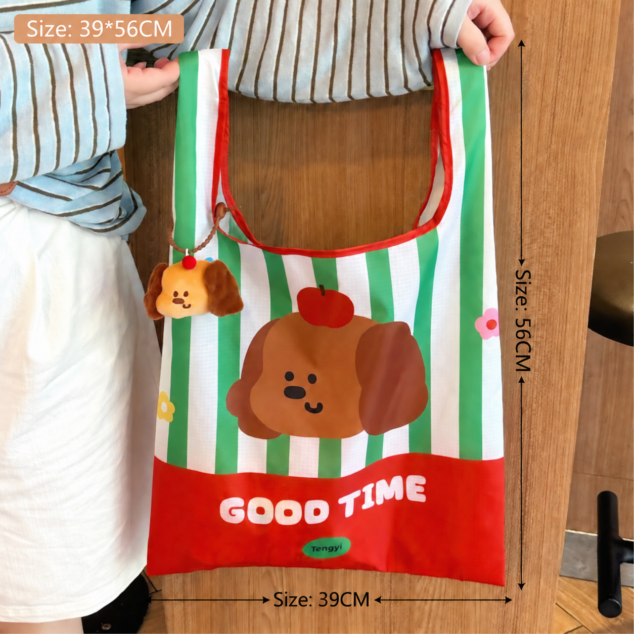 Apple dog with charm folding shopping bag