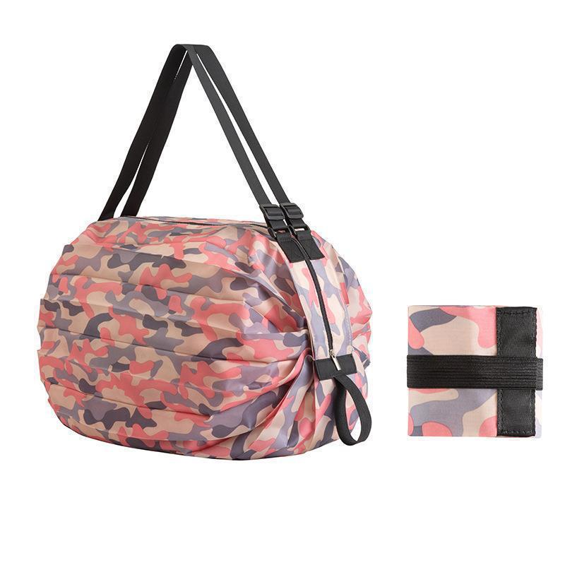Pink camouflage folding shopping bag